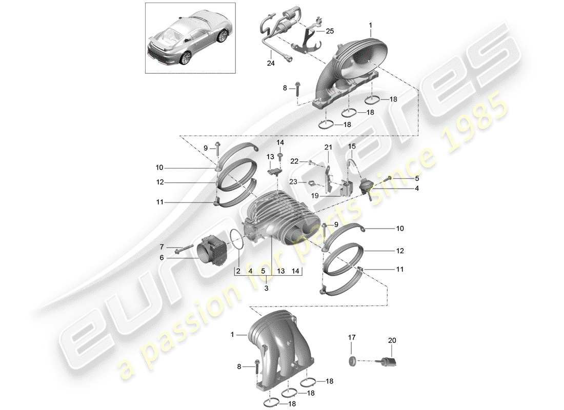 Porsche 991R/GT3/RS (2014) INTAKE SYSTEM Parts Diagram