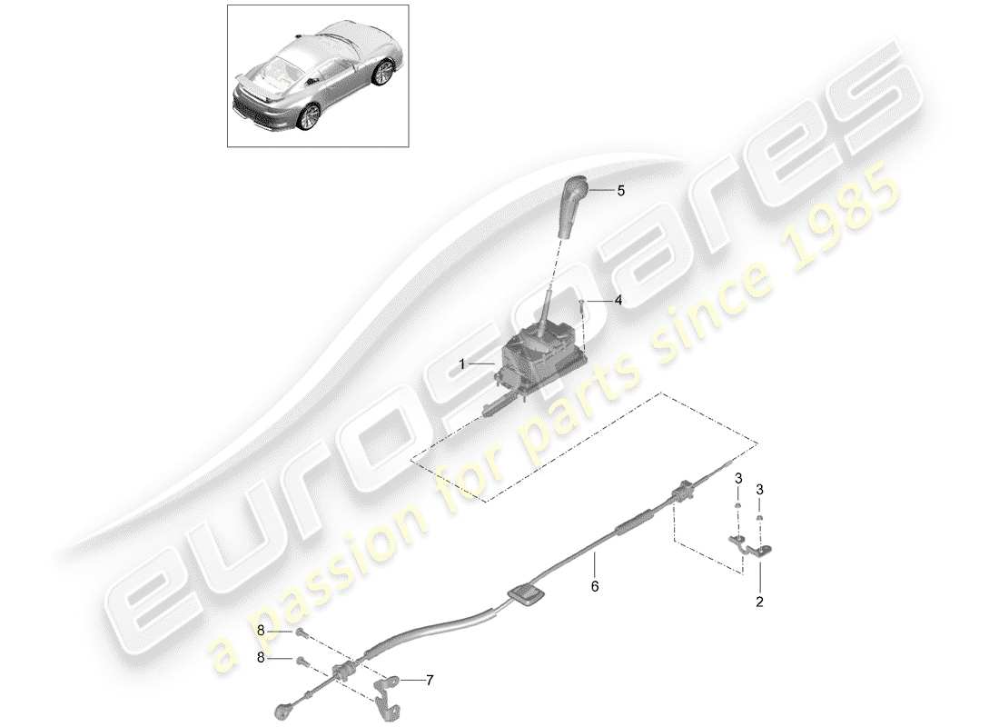 Porsche 991R/GT3/RS (2014) selector lever Parts Diagram