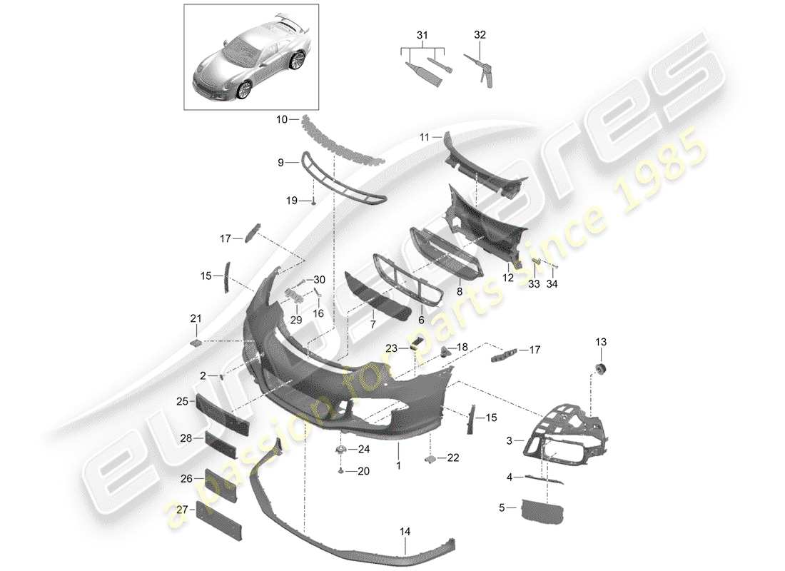 Porsche 991R/GT3/RS (2014) BUMPER Parts Diagram