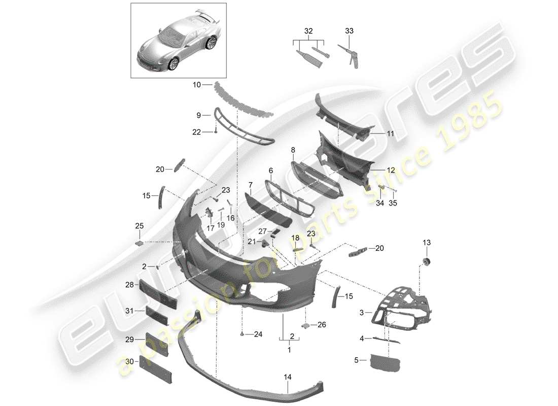 Porsche 991R/GT3/RS (2014) BUMPER Parts Diagram