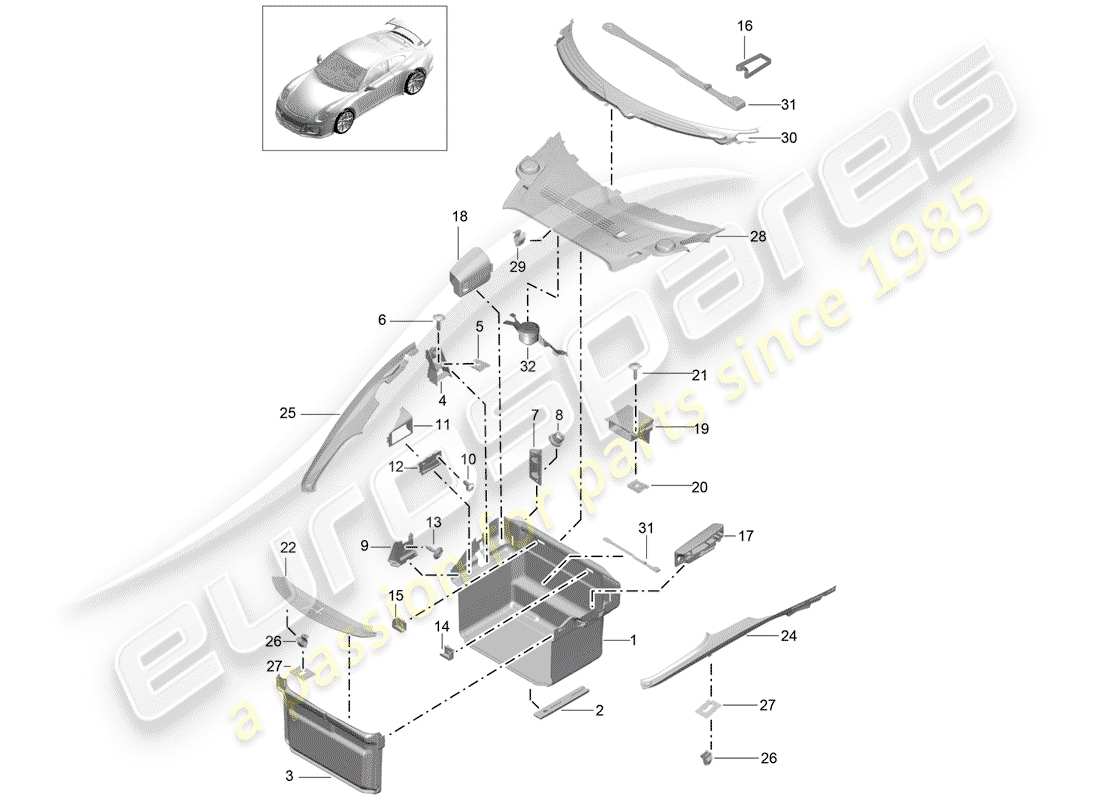 Porsche 991R/GT3/RS (2014) boot lining Parts Diagram