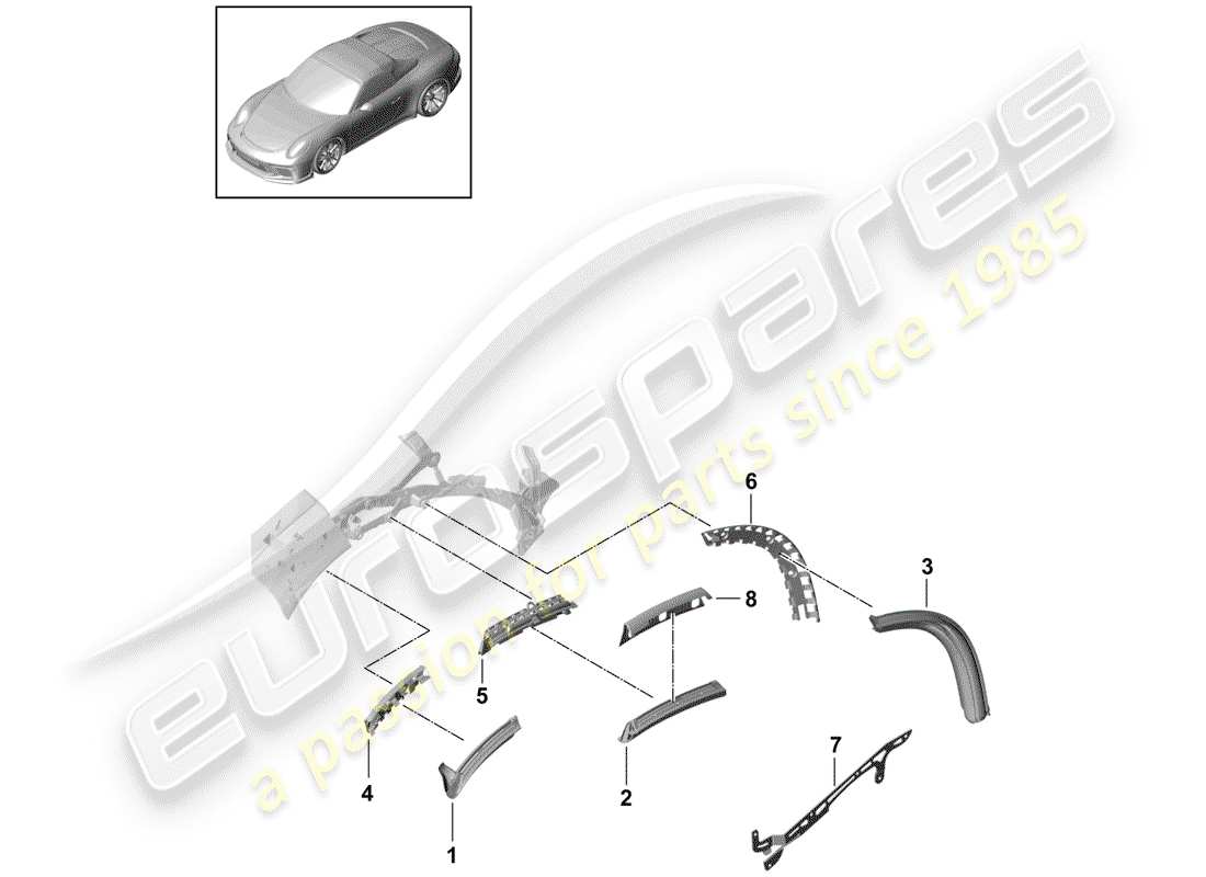 Porsche 991R/GT3/RS (2014) Convertible top Parts Diagram