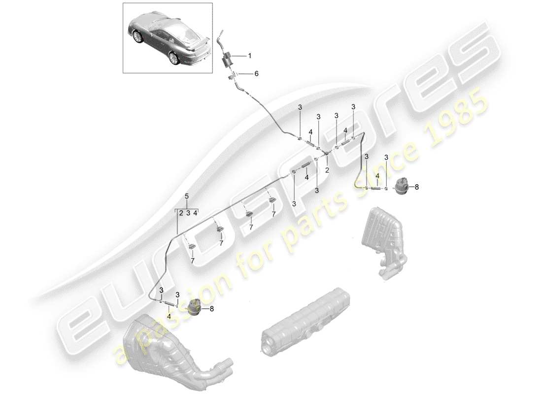 Porsche 991R/GT3/RS (2016) Exhaust System Part Diagram