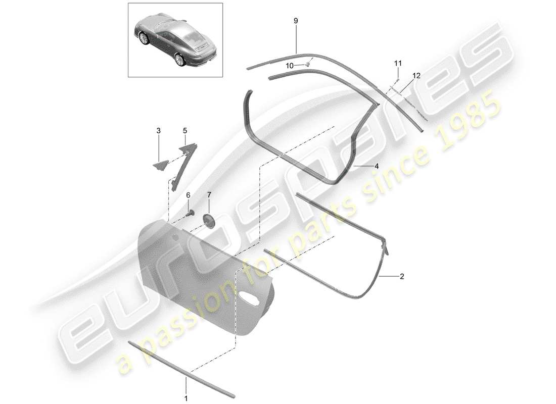 Porsche 991R/GT3/RS (2016) DOOR SEAL Part Diagram