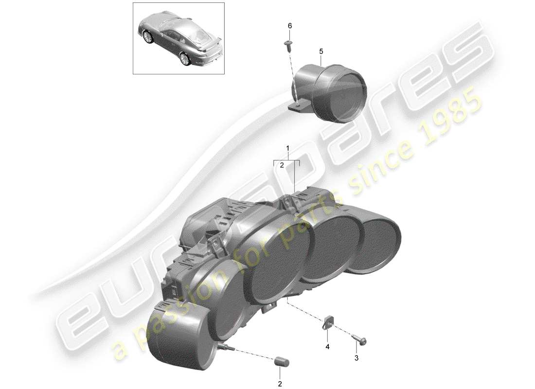 Porsche 991R/GT3/RS (2016) INSTRUMENT CLUSTER Part Diagram