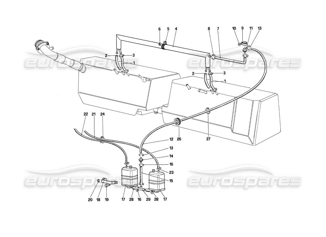 Ferrari Testarossa (1987) Anti-Evaporative Emission Control System (for U.S. and SA) Part Diagram
