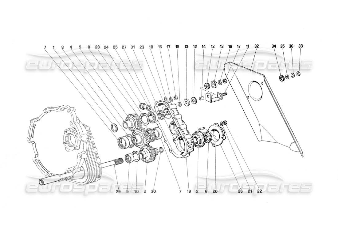 Ferrari Testarossa (1987) Gear Box Transmission Parts Diagram