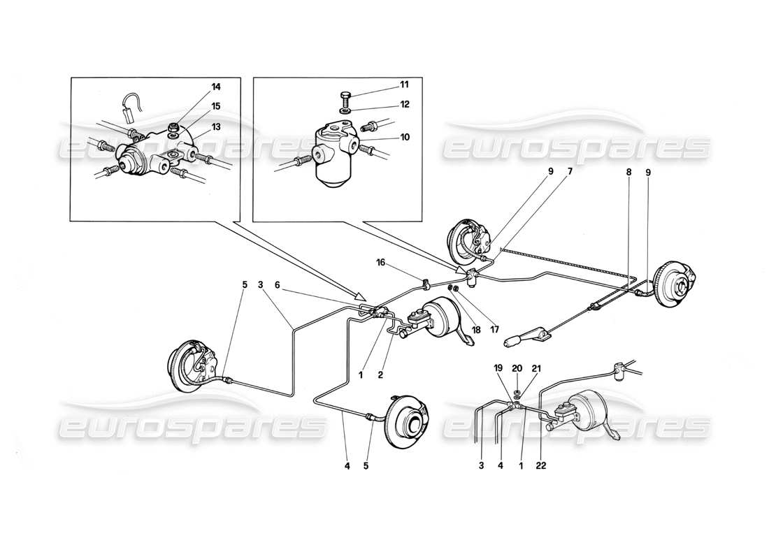 Ferrari Testarossa (1987) Brake System Parts Diagram