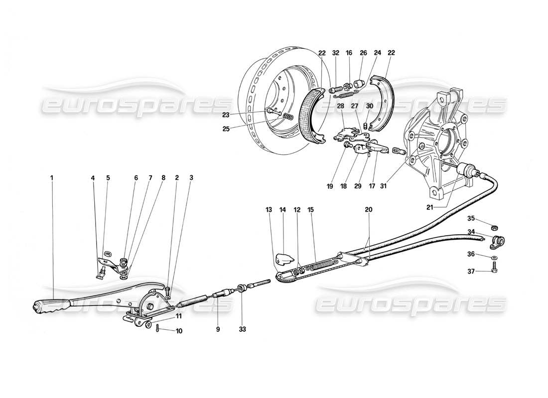 Ferrari Testarossa (1987) Hand - Brake Control Parts Diagram