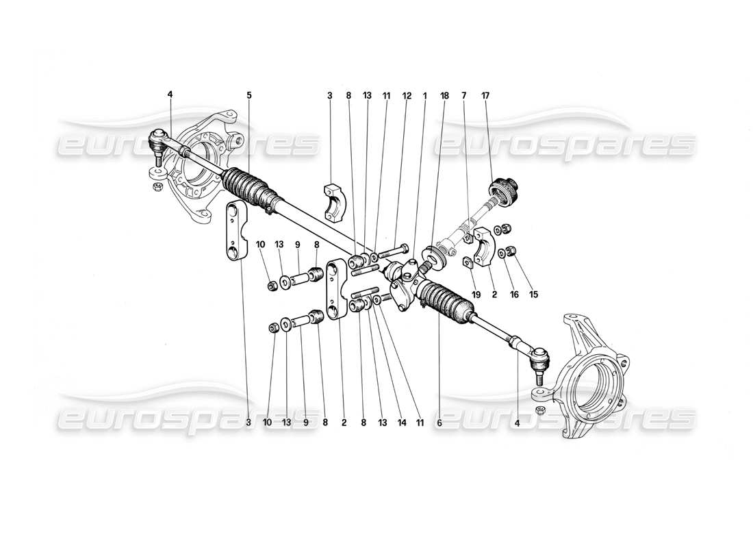 Ferrari Testarossa (1987) Steering Box and Linkage Part Diagram