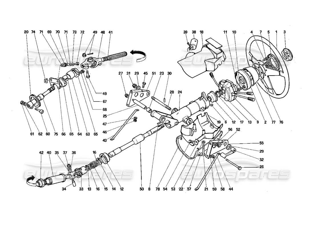 Ferrari Testarossa (1987) Steering Column Parts Diagram