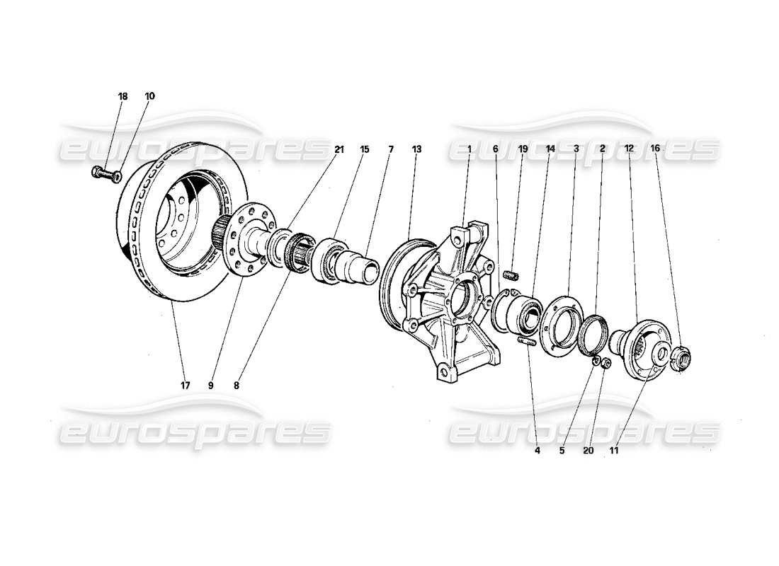 Ferrari Testarossa (1987) Rear Suspension - Brake Disc Parts Diagram