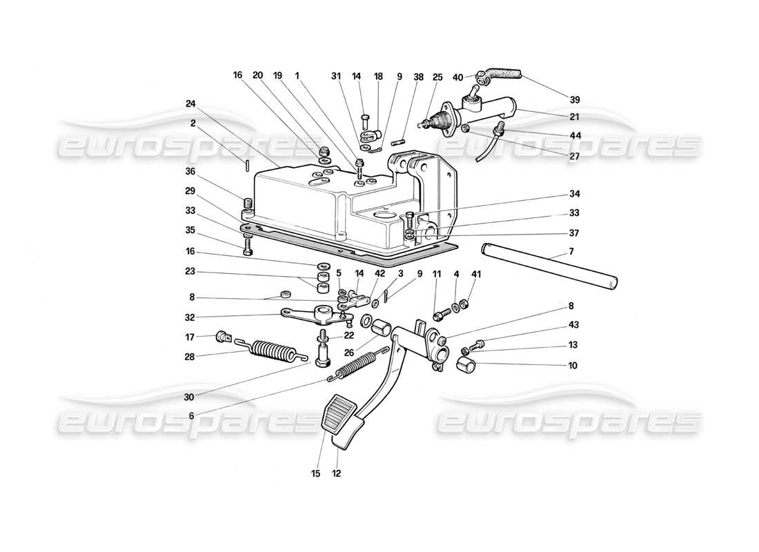 Ferrari Testarossa (1987) clutch release control (Variants for RHD Versions) Parts Diagram