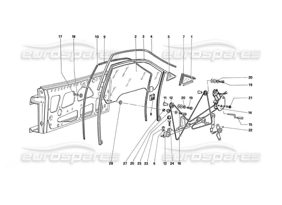 Ferrari Testarossa (1987) Door - Power Window Part Diagram