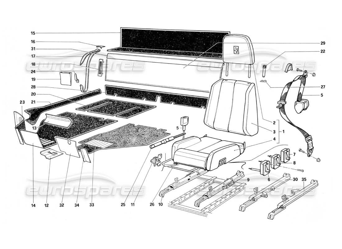 Ferrari Testarossa (1987) Seats and Carpets Parts Diagram