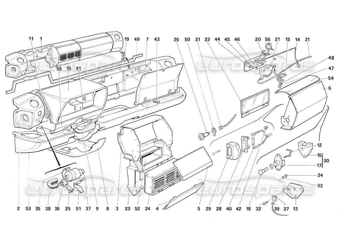 Ferrari Testarossa (1987) Dashboard (for U.S. Version MY 1987) Part Diagram
