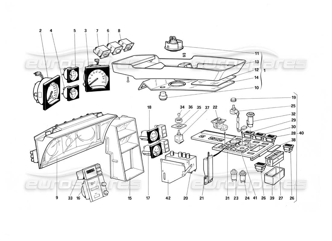 Ferrari Testarossa (1987) Instruments and Passenger Compartment Accessories (Not for U.S. Version MY 1987) Part Diagram