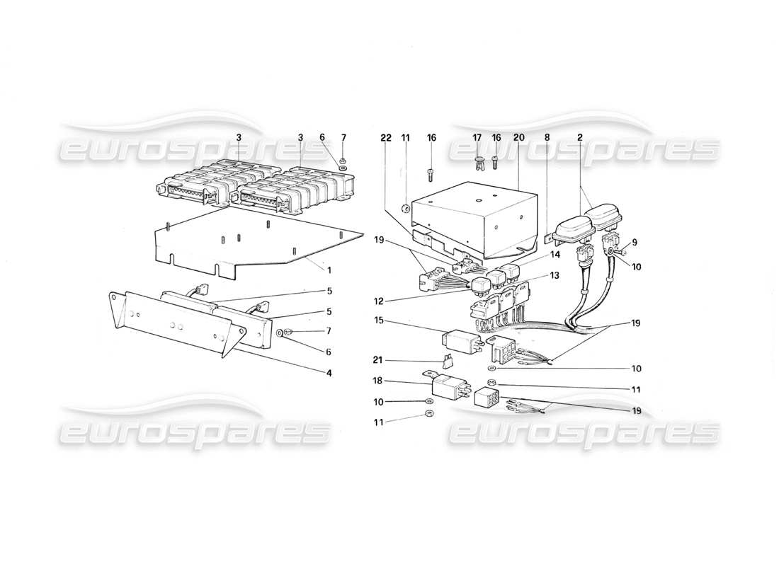 Ferrari Testarossa (1987) Electric Controls for Ke - Jetronic and Exhaust Parts Diagram