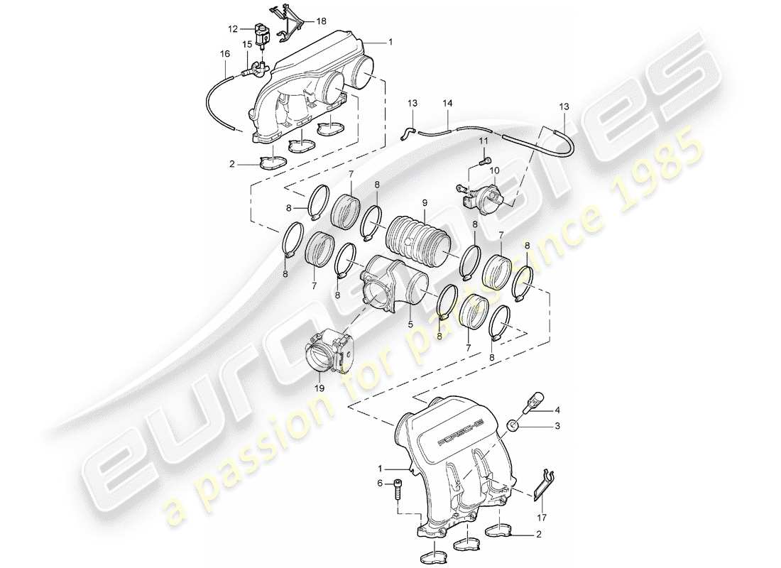 Porsche 997 (2006) intake air distributor Part Diagram