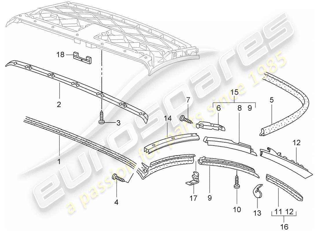 Porsche 997 (2006) Convertible top Part Diagram
