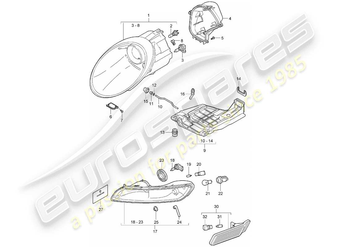 Porsche 997 (2006) headlamp Part Diagram