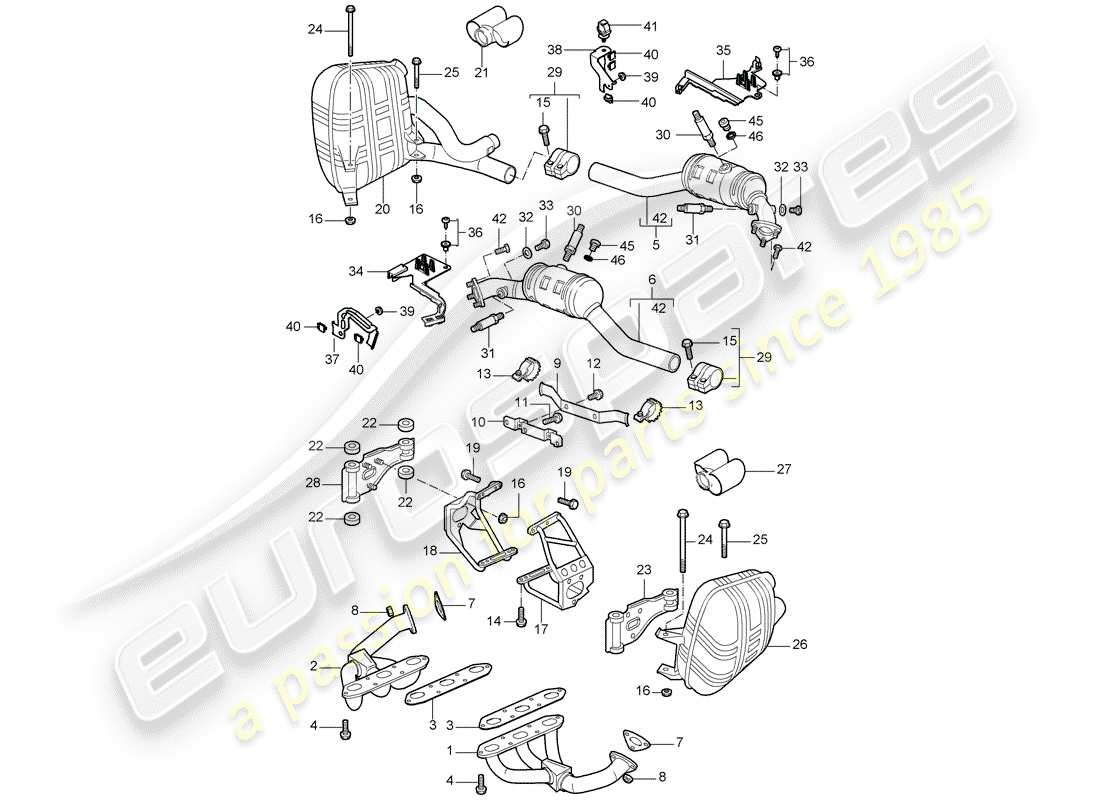 Porsche 997 (2008) Exhaust System Part Diagram