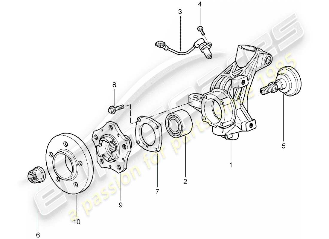 Porsche 997 (2008) wheel carrier Part Diagram