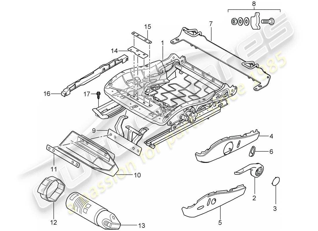 Porsche 997 (2008) seat frame Part Diagram