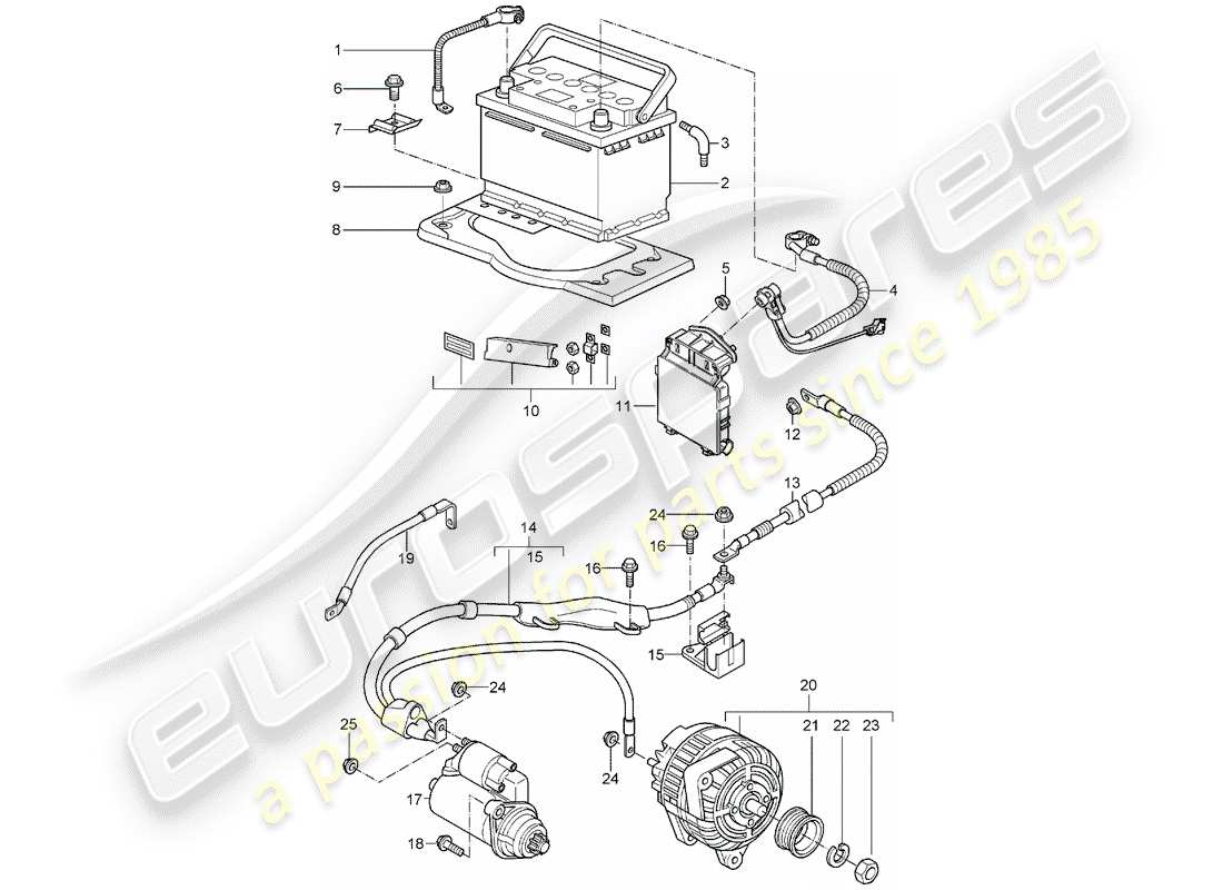 Porsche 997 (2008) Battery Part Diagram