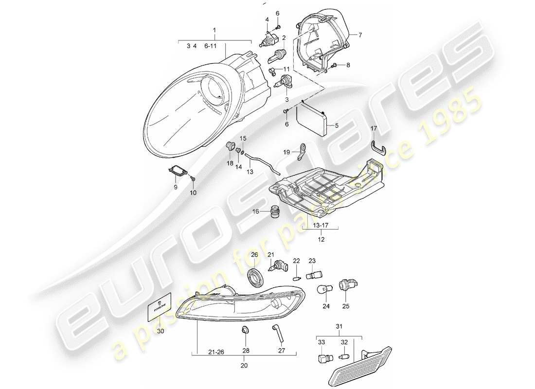 Porsche 997 (2008) headlamp Part Diagram