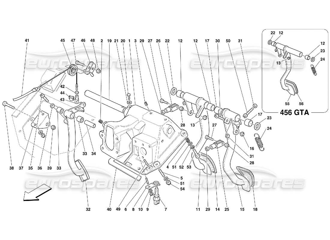 Ferrari 456 GT/GTA Pedals and Accelerator Control -Valid for GD Parts Diagram