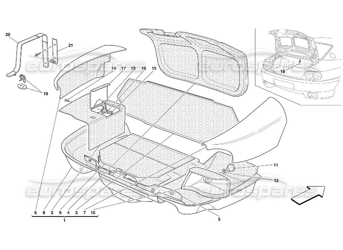 Ferrari 456 GT/GTA Trunk Hood Upholstery Parts Diagram