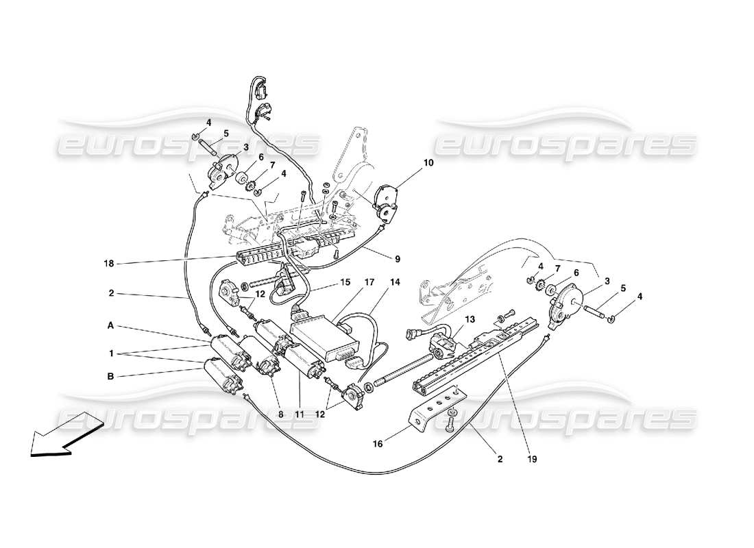 Ferrari 456 GT/GTA Front Seat Movement System Parts Diagram
