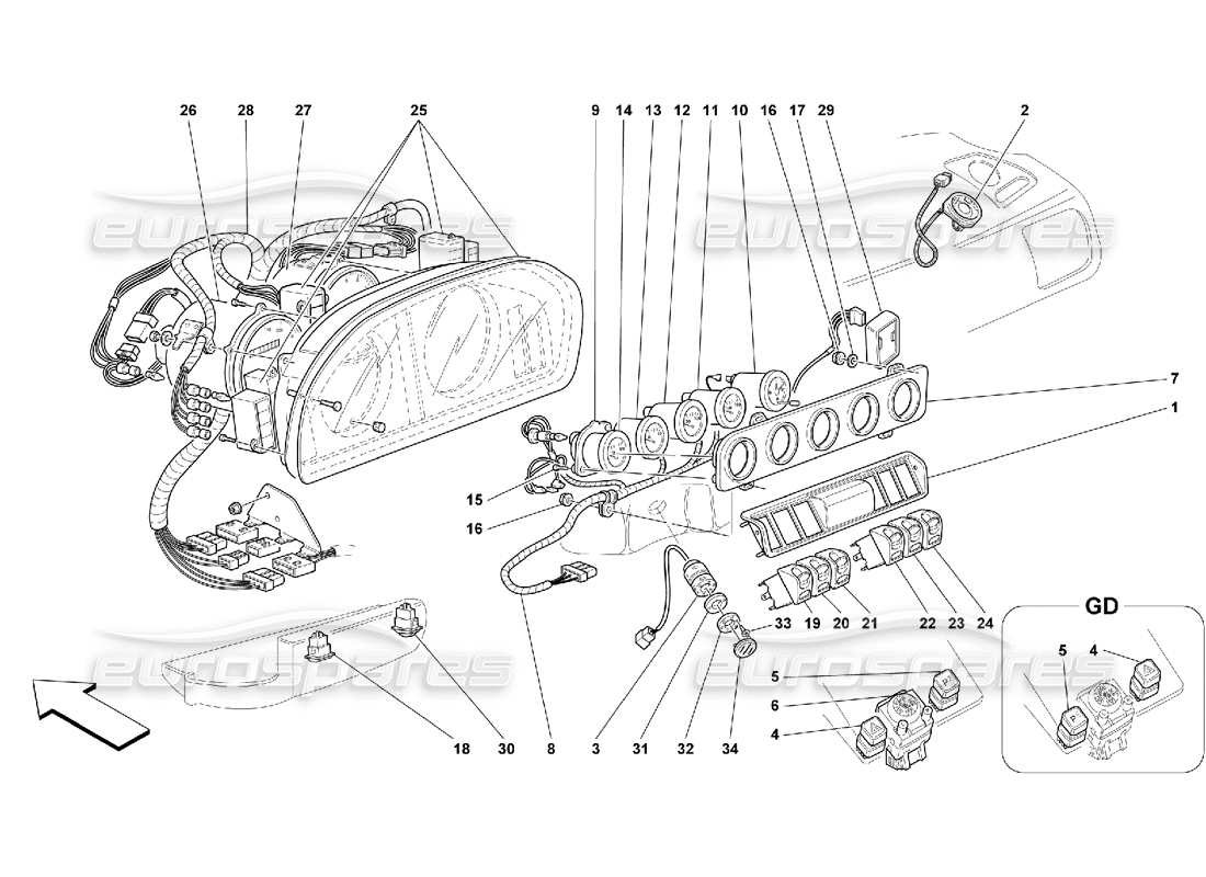 Ferrari 456 GT/GTA Instruments Parts Diagram