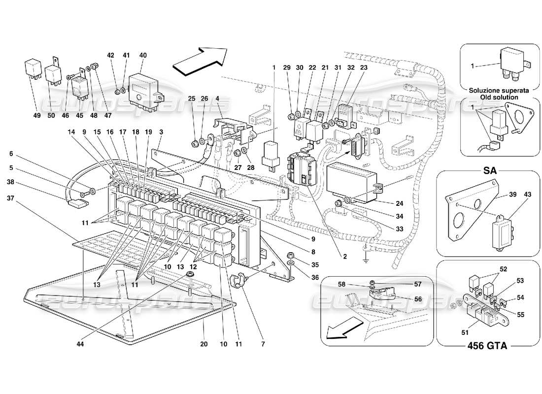 Ferrari 456 GT/GTA Electrical Boards Parts Diagram