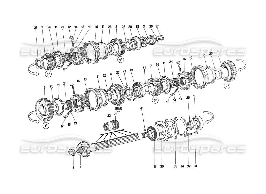 Ferrari 288 GTO Lay Shaft Gears Parts Diagram