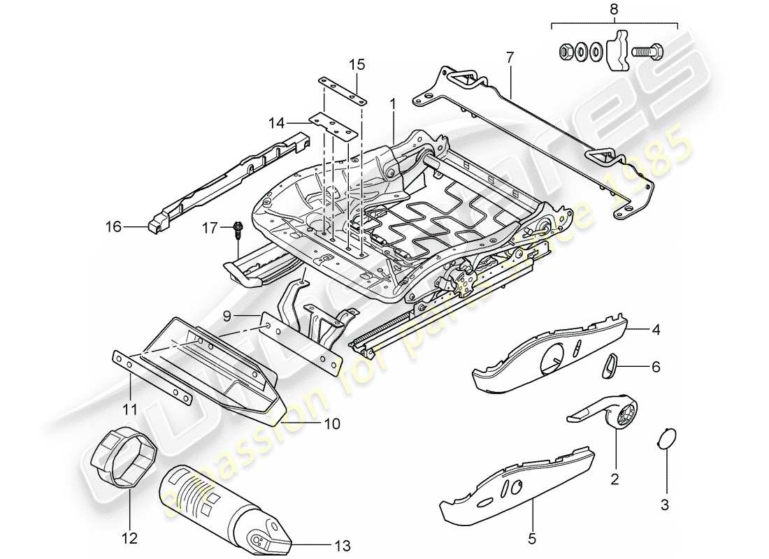Porsche Boxster 987 (2007) seat frame Part Diagram