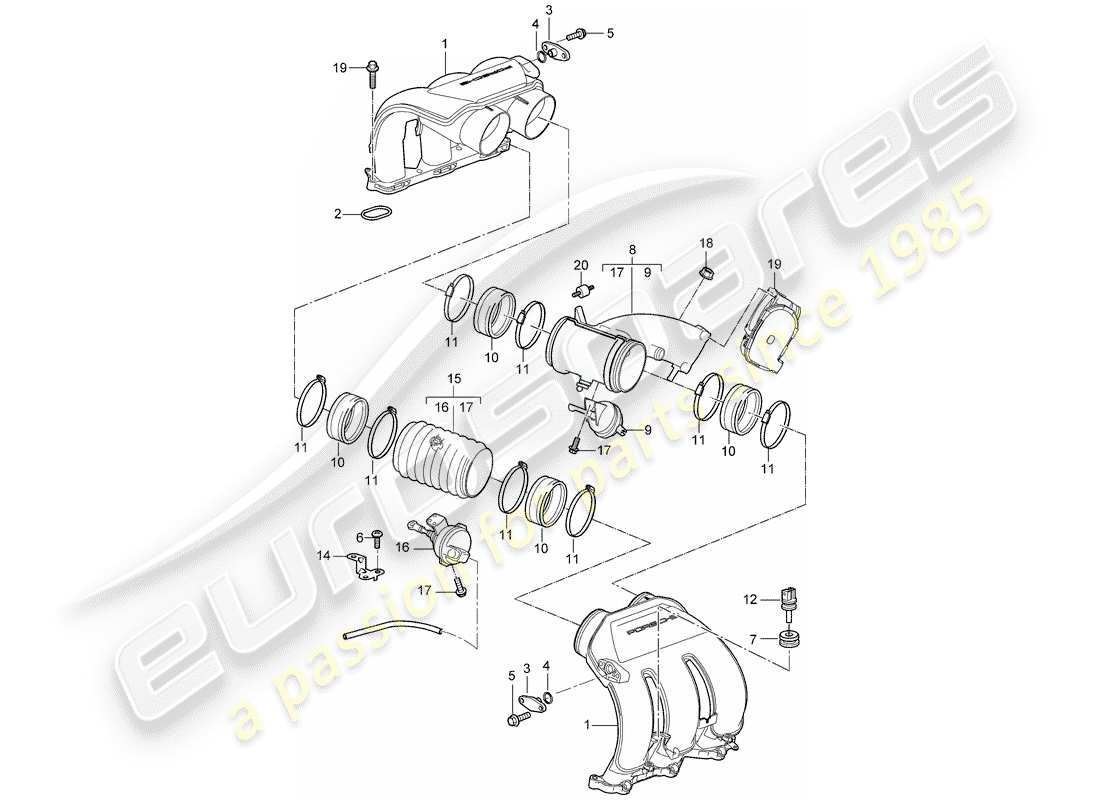 Porsche Boxster 987 (2008) intake air distributor Part Diagram