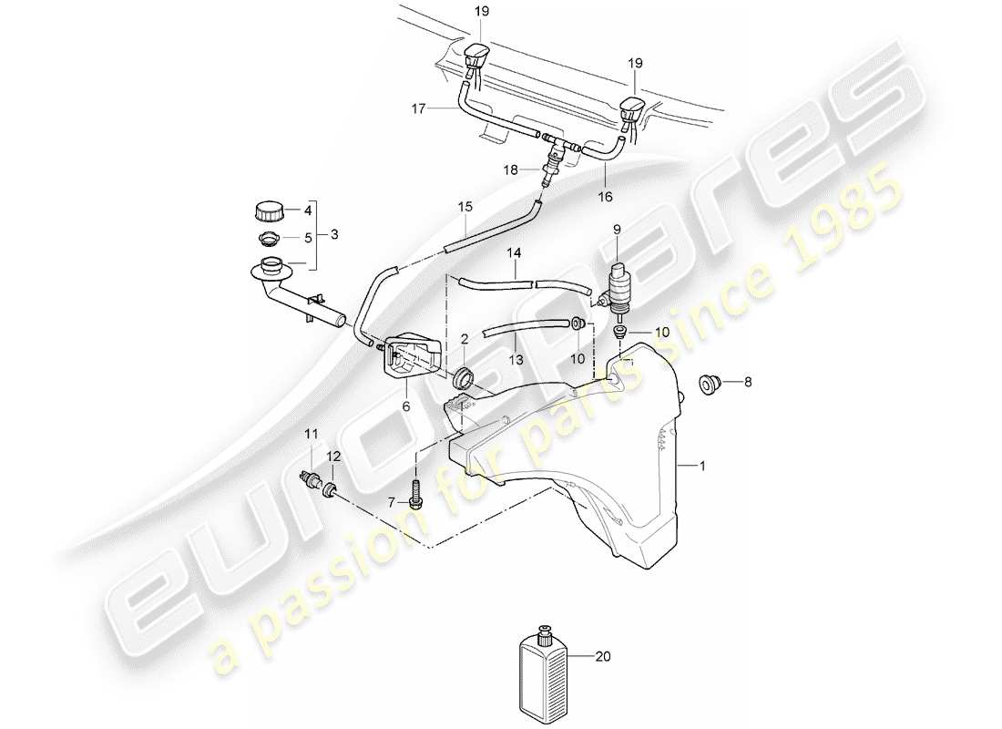 Porsche Boxster 987 (2008) windshield washer unit Part Diagram