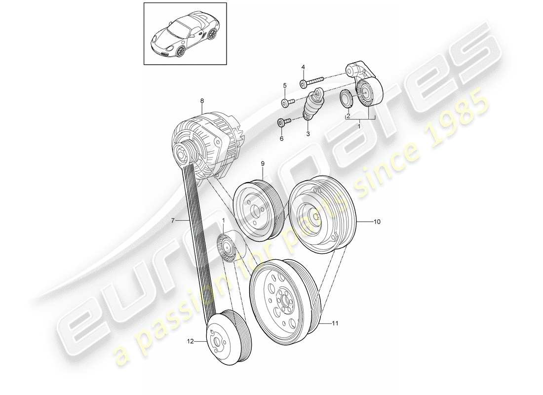 Porsche Boxster 987 (2010) belt tensioner Part Diagram
