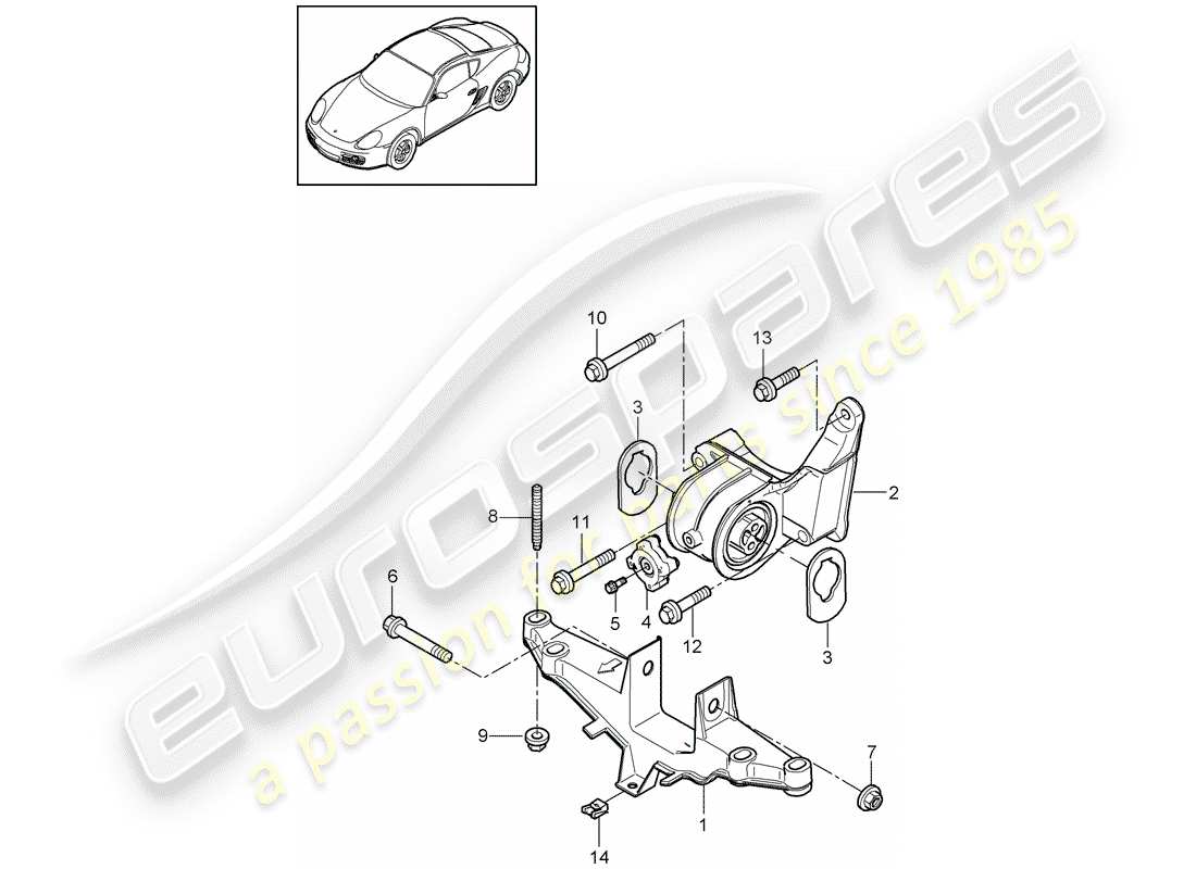 Porsche Boxster 987 (2010) engine suspension Part Diagram