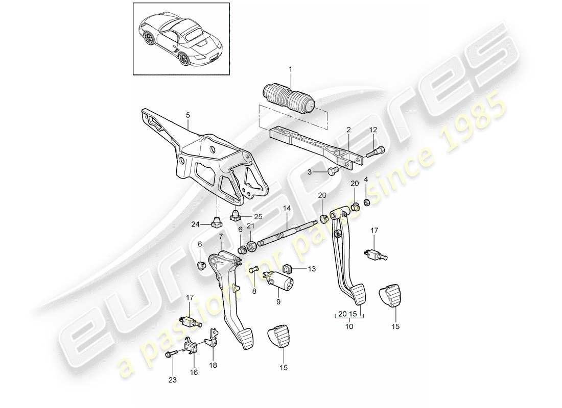 Porsche Boxster 987 (2010) Pedals Part Diagram