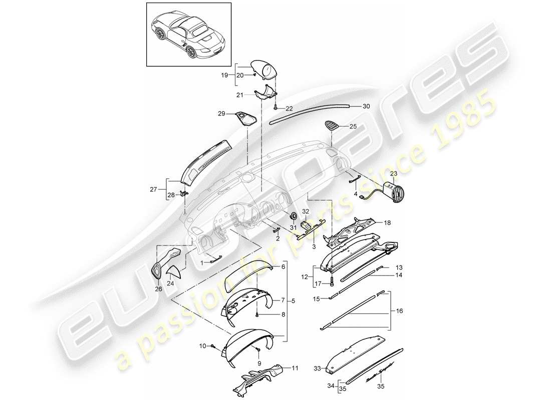 Porsche Boxster 987 (2010) dash panel trim Part Diagram