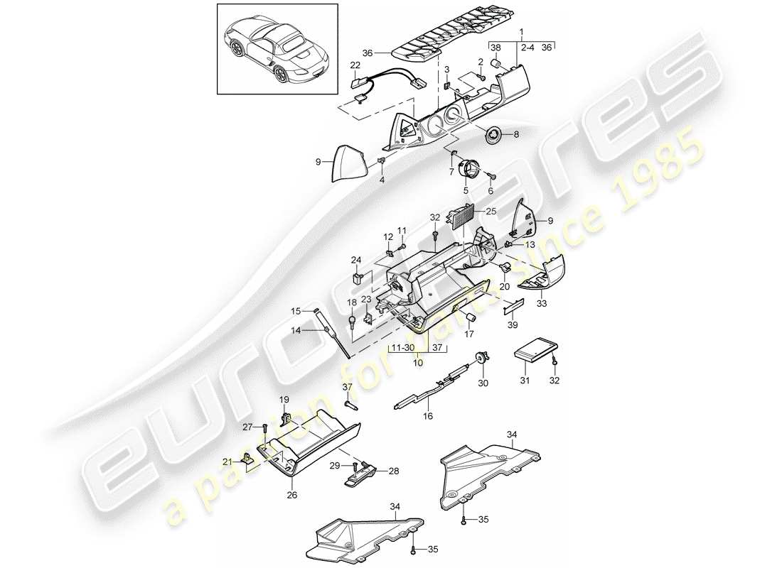 Porsche Boxster 987 (2010) GLOVE BOX Part Diagram