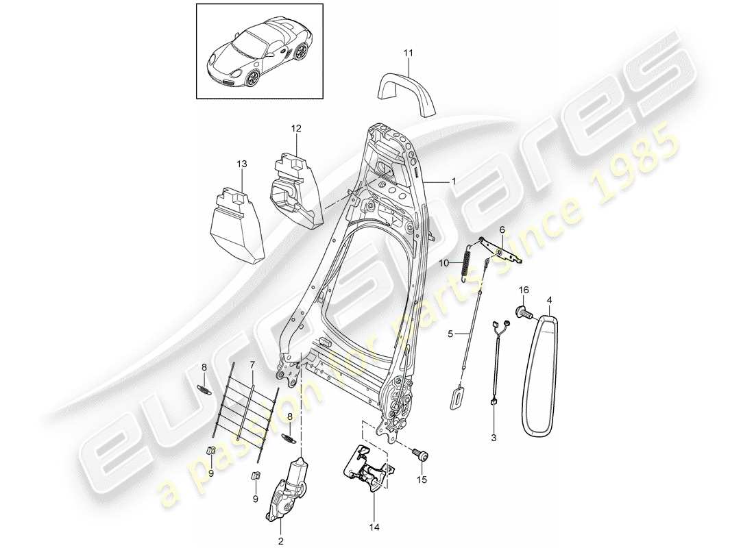 Porsche Boxster 987 (2010) backrest frame Part Diagram