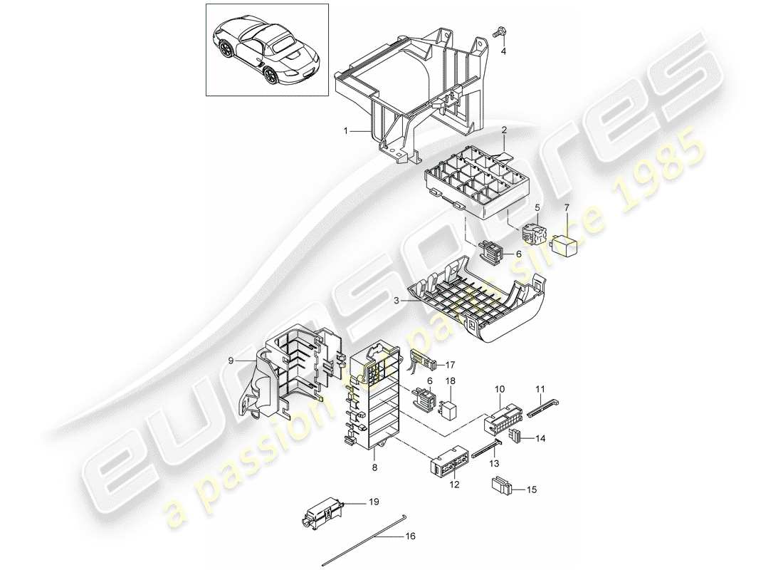 Porsche Boxster 987 (2010) fuse box/relay plate Part Diagram
