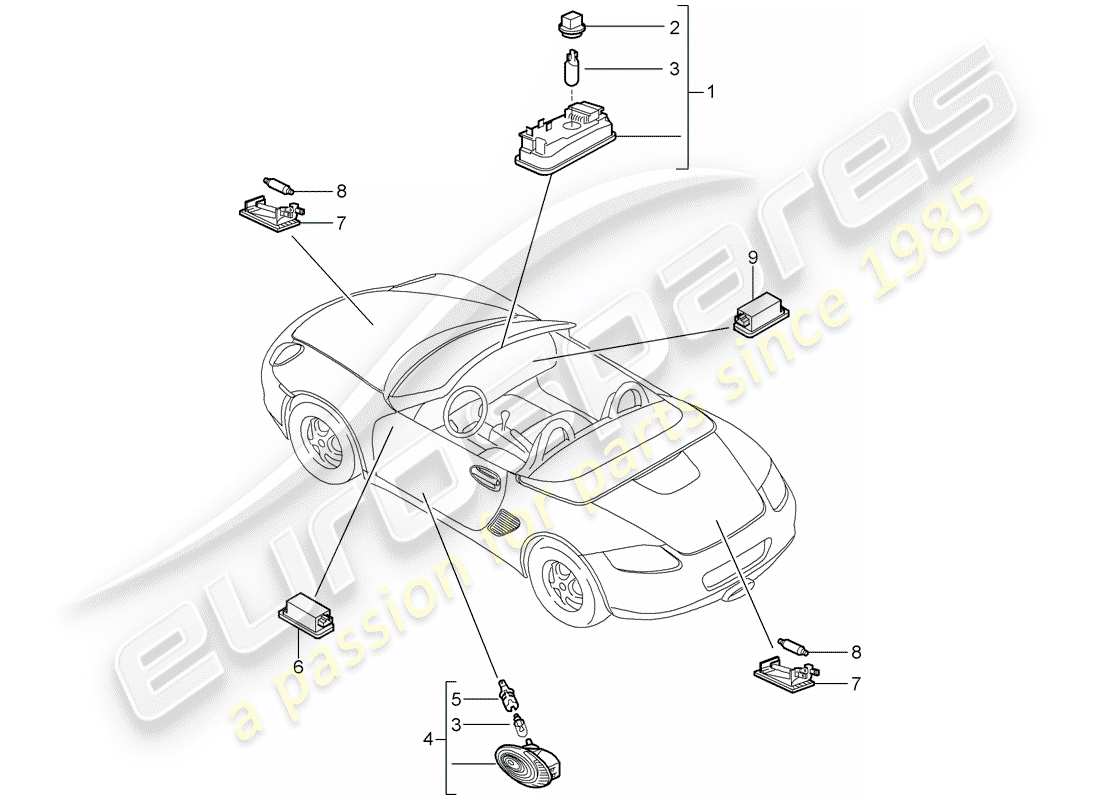 Porsche Boxster 987 (2010) Interior Lights Part Diagram