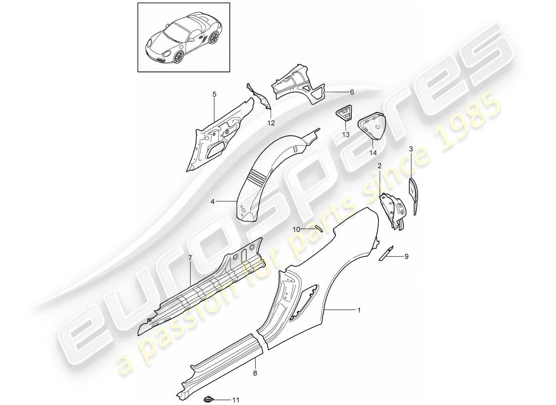Porsche Boxster 987 (2011) SIDE PANEL Part Diagram