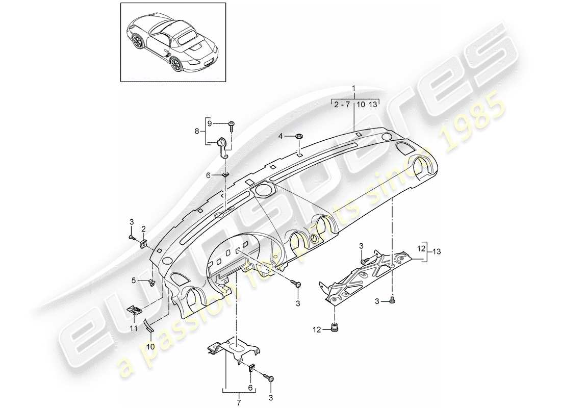 Porsche Boxster 987 (2011) dash panel trim Part Diagram