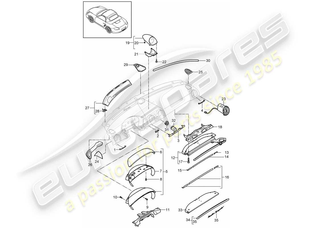 Porsche Boxster 987 (2011) dash panel trim Part Diagram